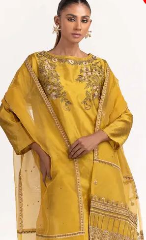 3PC Raw silk Embroidered Suit